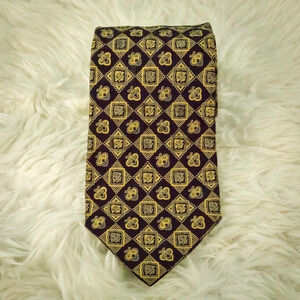 Brioni Designer Silk Burgundy Yellow Print 3.5 inches Classic Width Tie Necktie